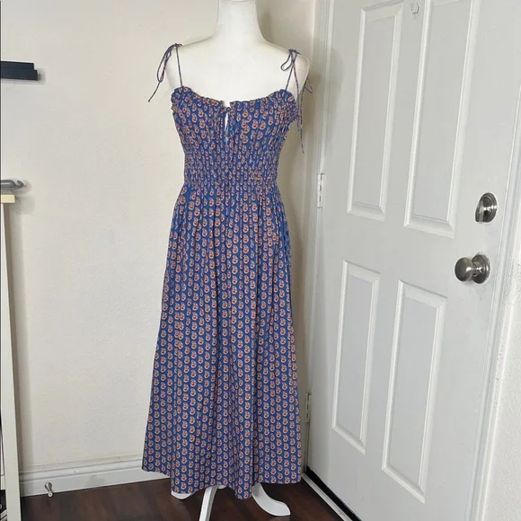 Doen Rhoda Organic Cotton Poplin Sundress Women's M Mazarine Sunrise Paisley - Picture 6 of 16